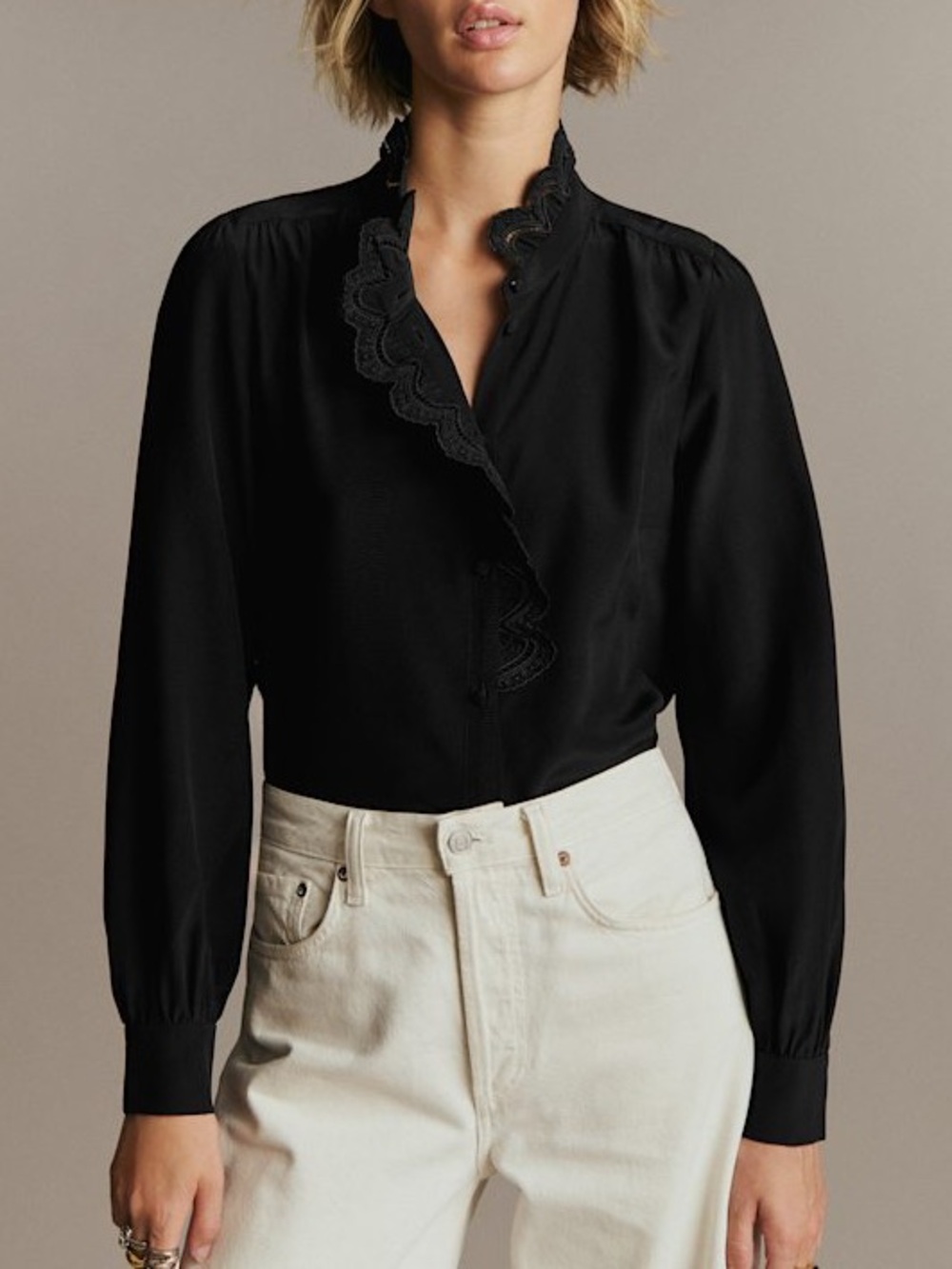 Sézane Women’s Chlo Silk Button Up Shirt Blouse